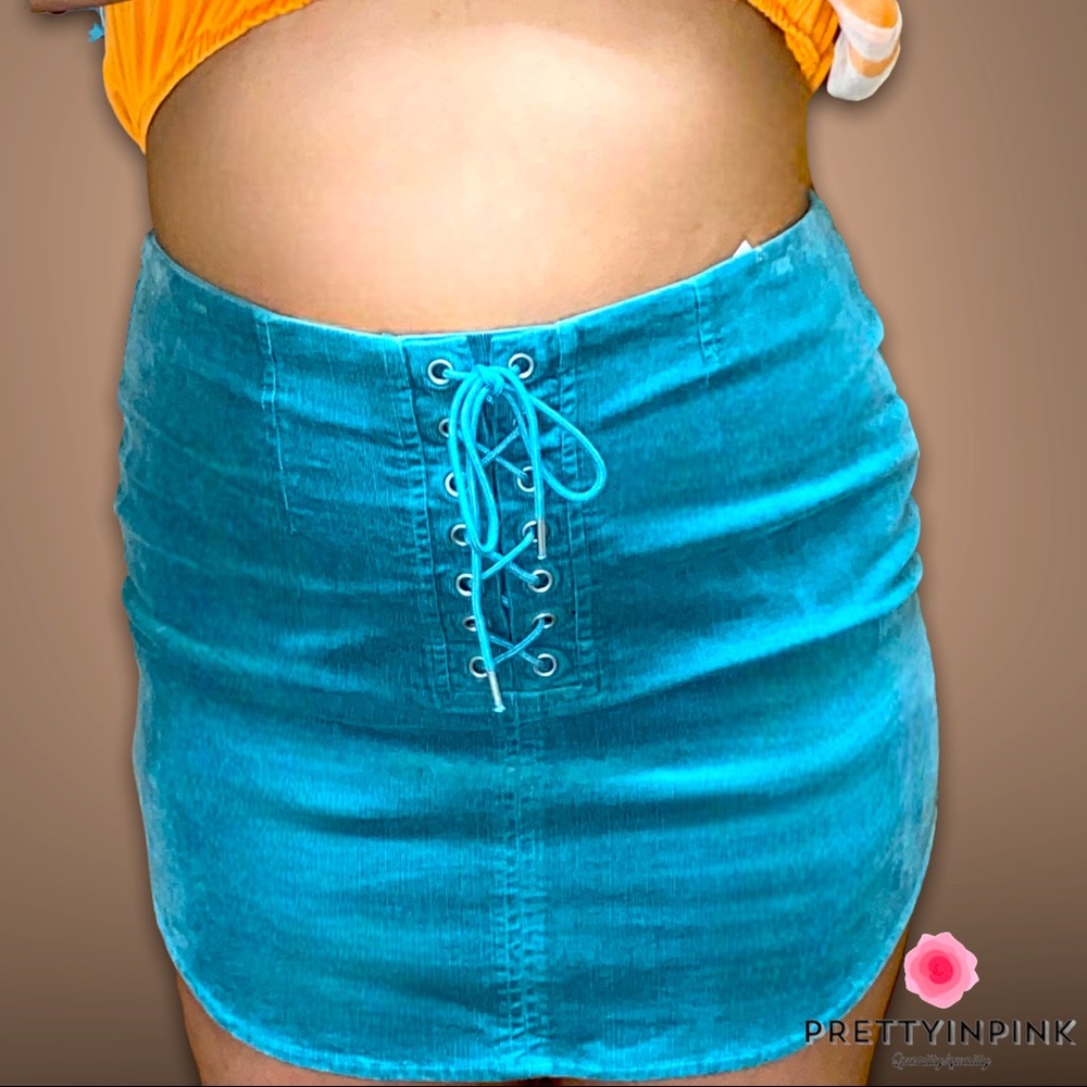 BLUE LACED UP MINI SKIRT